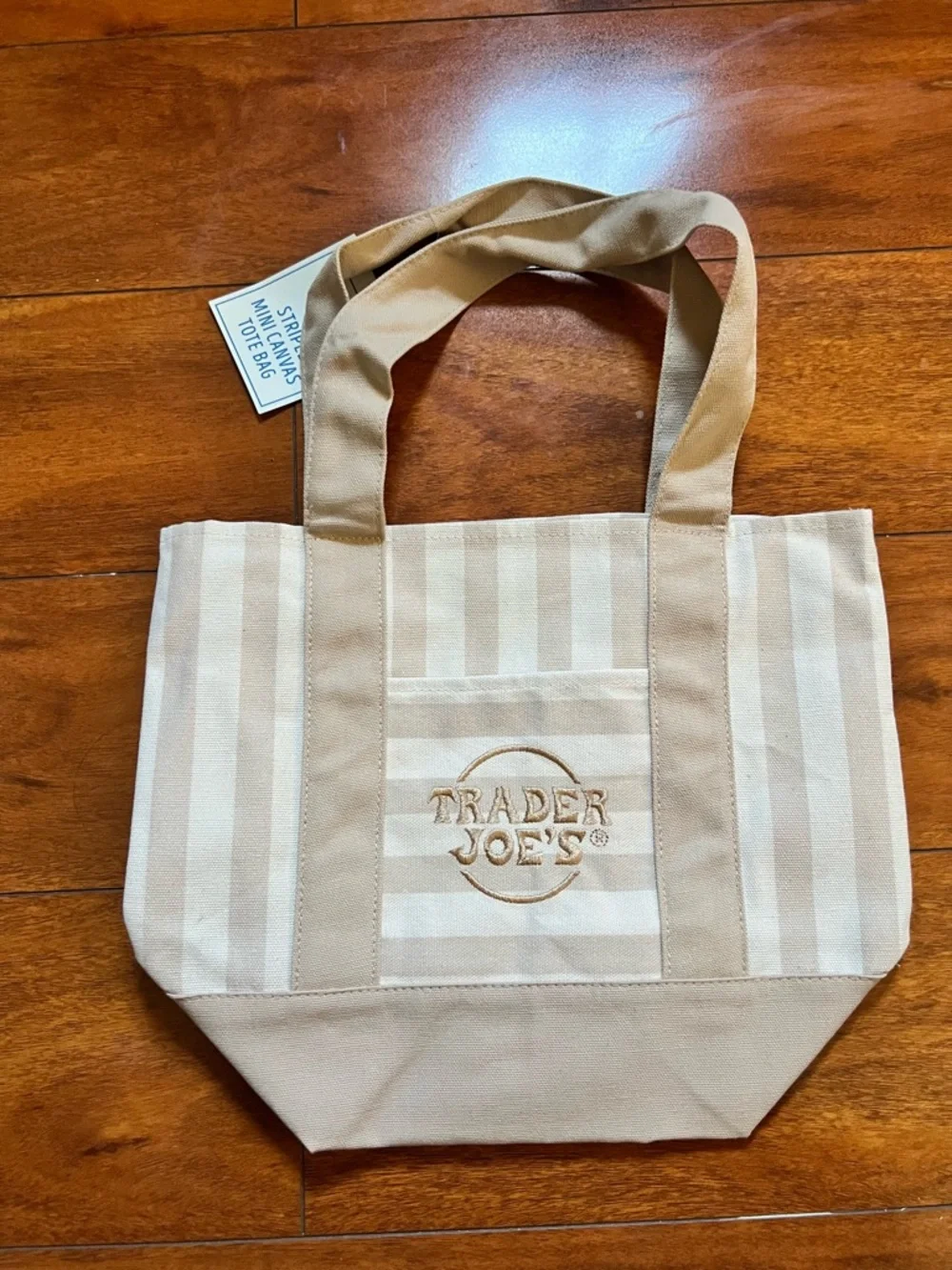 Trader Joe’s Beige Striped Small Canvas Tote Bag